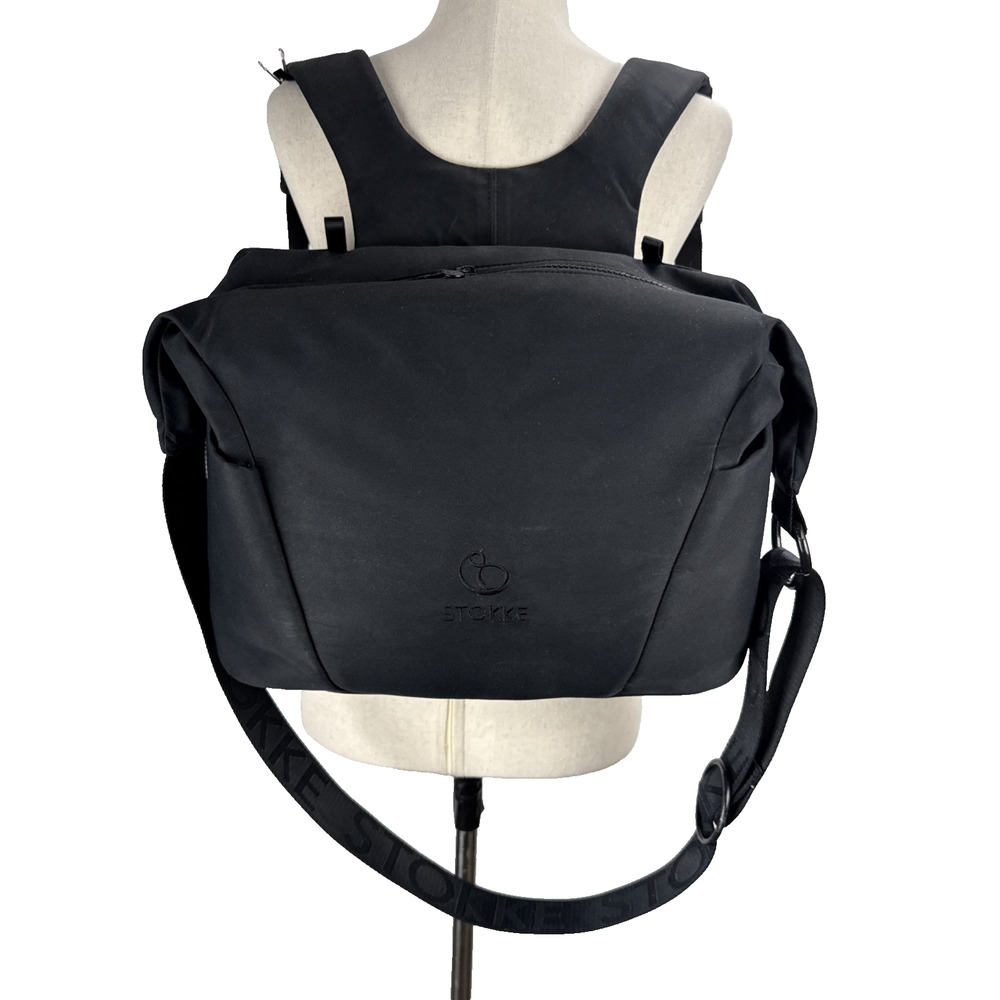 STOKKE Black Diaper Changing Bag Backpack Crossbody‎ Strap Organizer